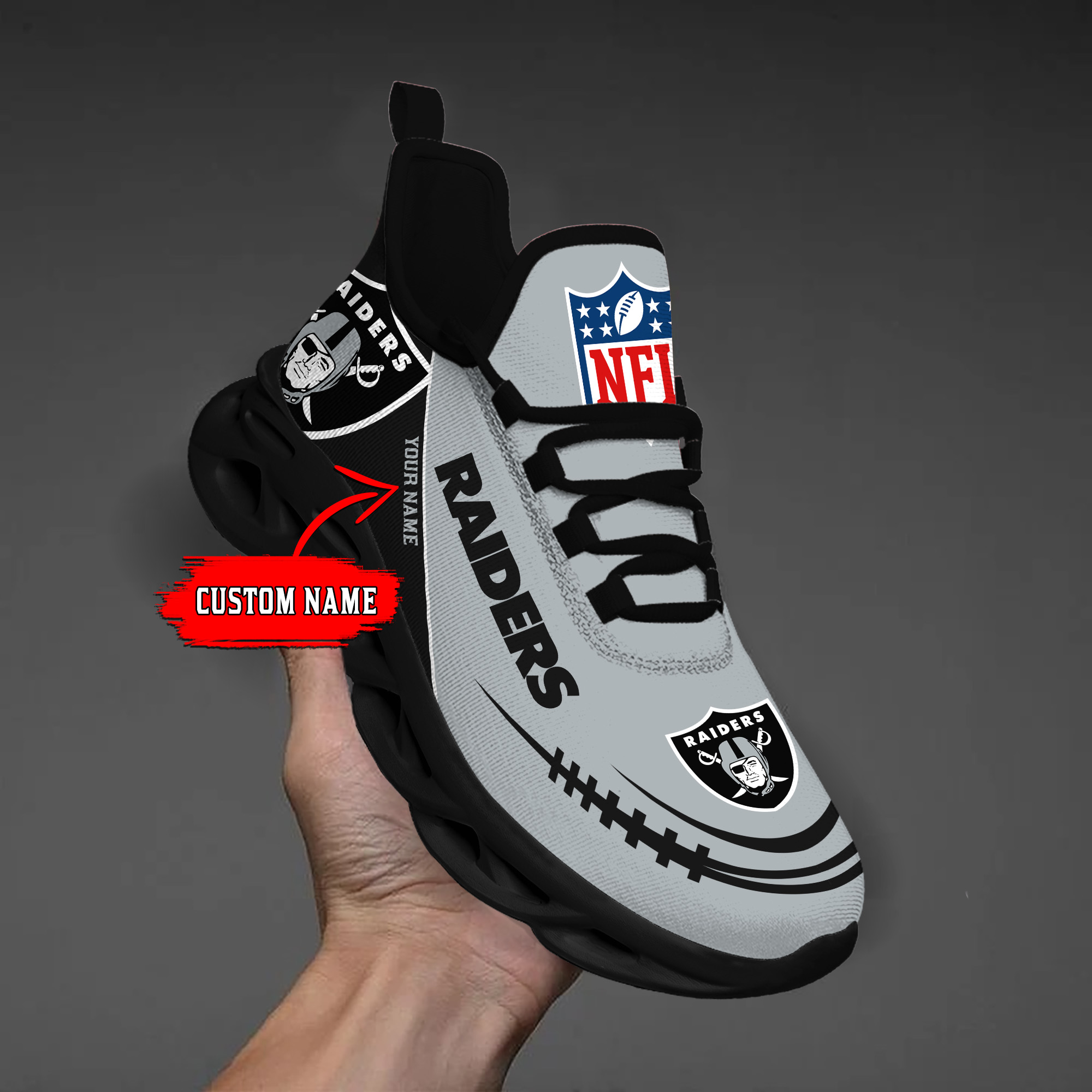 1 Custom Name   Las Vegas Raiders   PERSONALIZED MAX SOUL SHOES T2