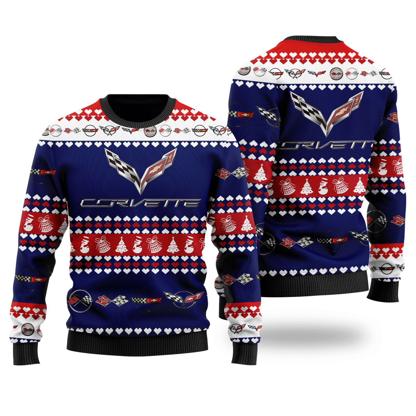 3D All Over Printed Chevrolet Corvette  Faux Wool Sweater Ver 1 (Blue)